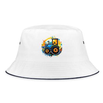 Bunter Traktor im Graffiti-Stil   - Bucket Hat - Weiß/Navy - Vorne