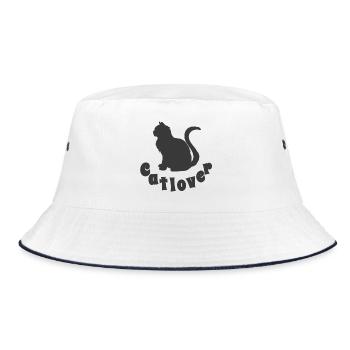 Katzenliebe Silhouette mit Text - Bucket Hat - Weiß/Navy - Vorne
