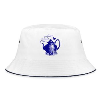 Blauer Teekessel im Wolkenzauber - Bucket Hat - Weiß/Navy - Vorne