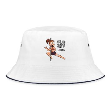 Pole Dance Cartoon – Harder Than It Looks - Bucket Hat - Weiß/Navy - Vorne