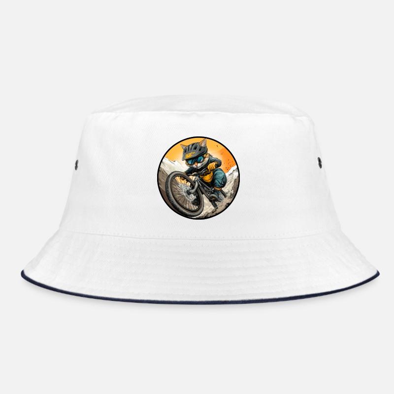 Cat Biker / MTB Kitten - Bucket Hat - white/navy