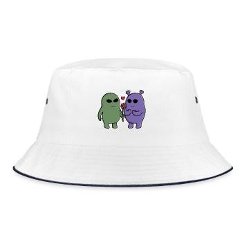Niedliches intergalaktisches Alien-Paar - Bucket Hat - Weiß/Navy - Vorne