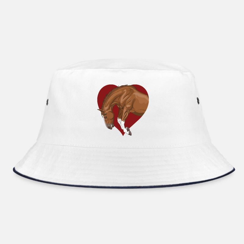 Ein Pferd, das in ein rotes Herz springt Bucket Hat