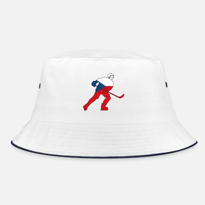 Eishockeyspieler mit tschechischer Flagge - Bucket Hat - Weiß/Navy