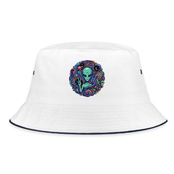 Alien Peace Sign Psychedelic Alien - Bucket Hat - white/navy - Front