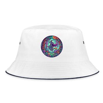 Witch on Flying Broom Fantasy Witchwood Motif - Bucket Hat - white/navy - Front