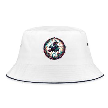 Hexenzauber im Wald Hexe auf Besen im Zauberwald - Bucket Hat - Weiß/Navy - Vorne