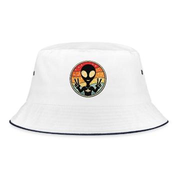 Außerirdischer Friedens Retro Sticker - Bucket Hat - Weiß/Navy - Vorne