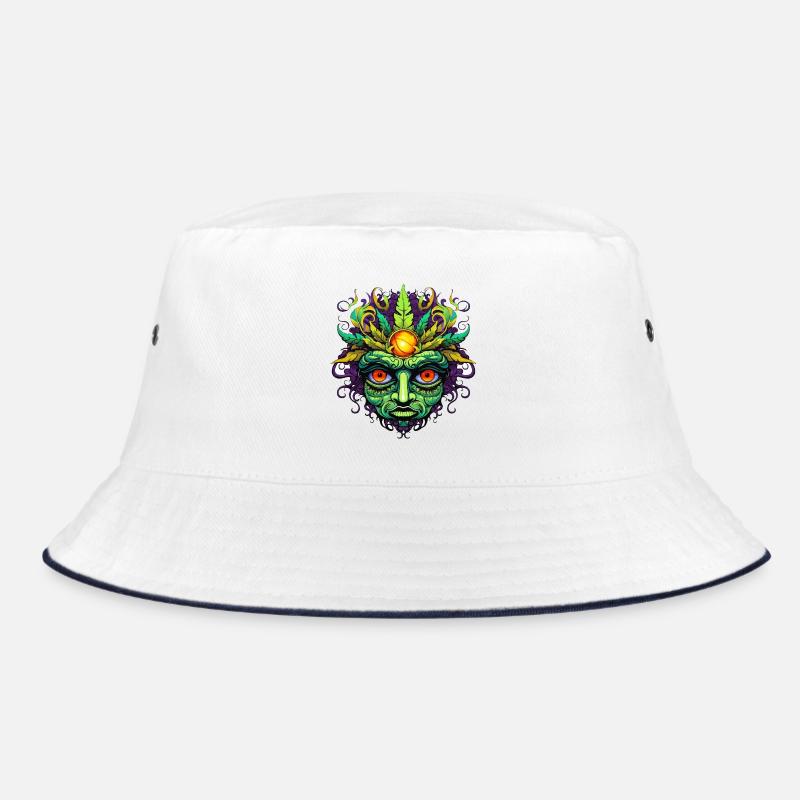 Psychedelisches Maskengesicht mit Sonnenkrone Bucket Hat