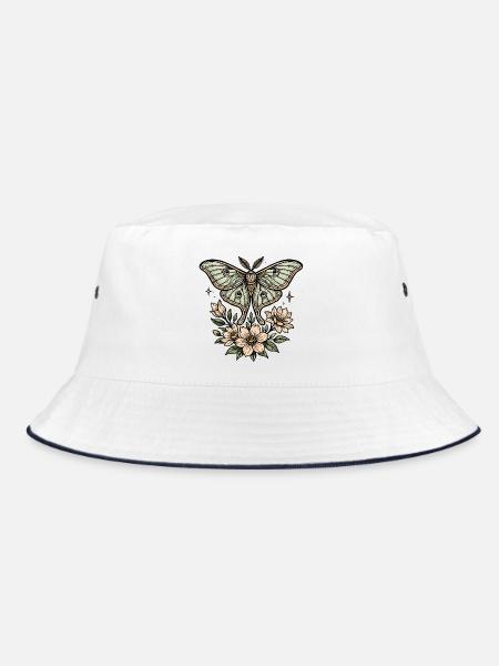 Motte mit Blütenbouquet - Bucket Hat - Weiß/Navy - Vorne