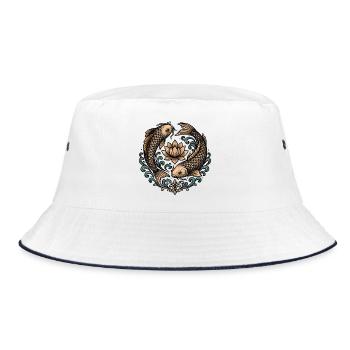 Koi and Lotus Circle Harmony Tattoo - Bucket Hat - white/navy - Front
