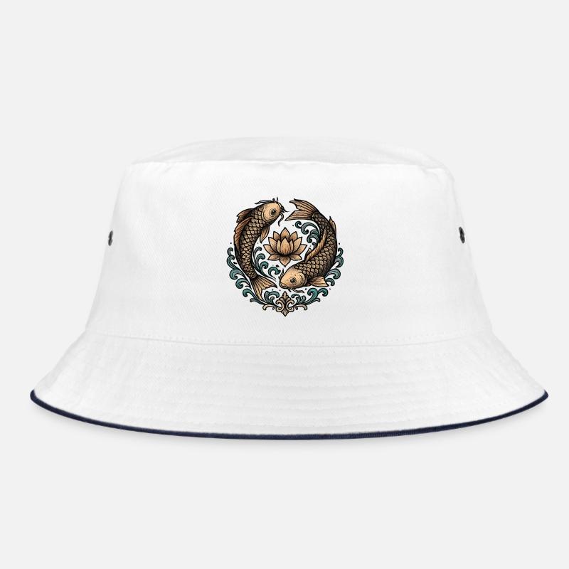Koi and Lotus Circle Harmony Tattoo Bucket Hat