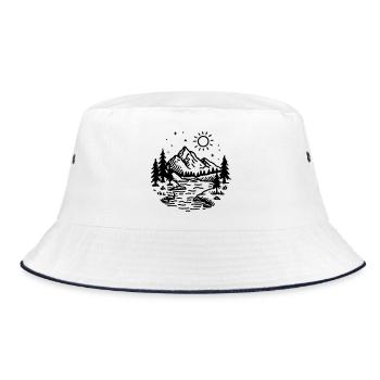 Mountains Landscape Forest - Bucket Hat - white/navy - Front