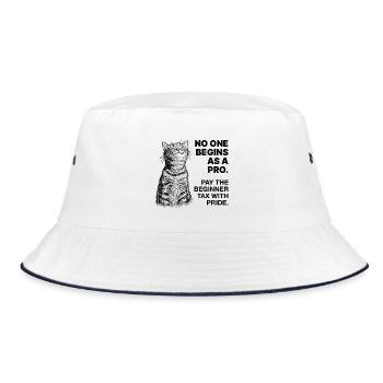 Anfänger Mindset – Lernende Katze Halftone - Bucket Hat - Weiß/Navy - Vorne