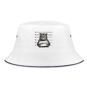 Gangster Cat – Guilty Mugshot Halftone Art - Bucket Hat - white/navy - Front