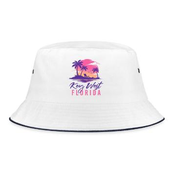 Key West Florida Spring Break Retro-Kreuzfahrt-Outfit - Bucket Hat - Weiß/Navy - Vorne