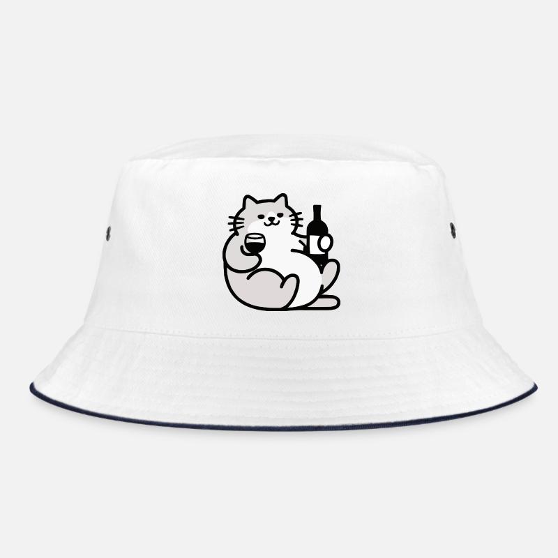Katze mit Wein Illustration Bucket Hat