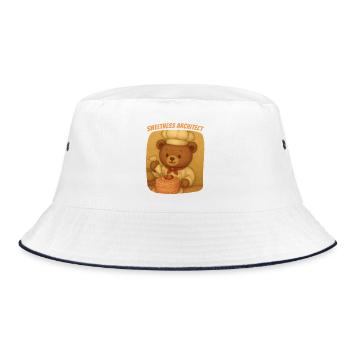 Süßigkeits-Teddybär-Dekorationstorte - Bucket Hat - Weiß/Navy - Vorne