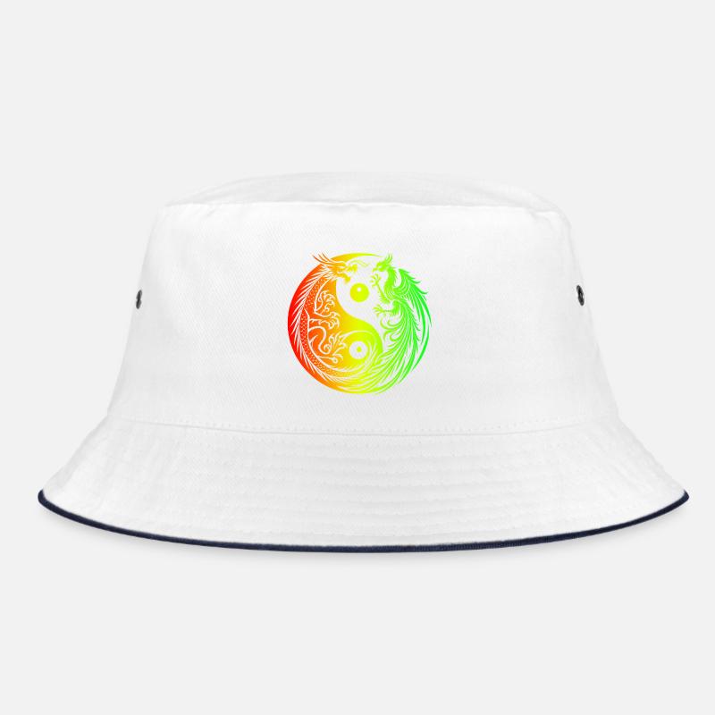 Yin Yang Drache und Phönix - Bucket Hat - Weiß/Navy