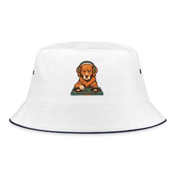 DJ Toller Retriever im Retro Vinyl-Stil - Bucket Hat - Weiß/Navy - Vorne