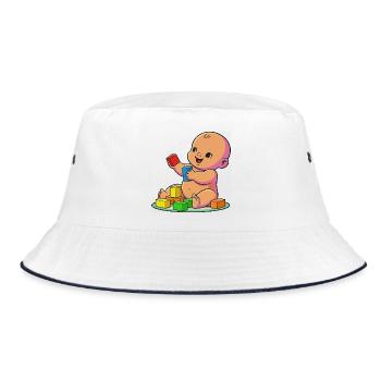 Lächelndes Baby mit bunten Blöcken - Bucket Hat - Weiß/Navy - Vorne