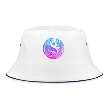 Yin Yang Dragon and Phoenix Neon - Bucket Hat - white/navy - Front