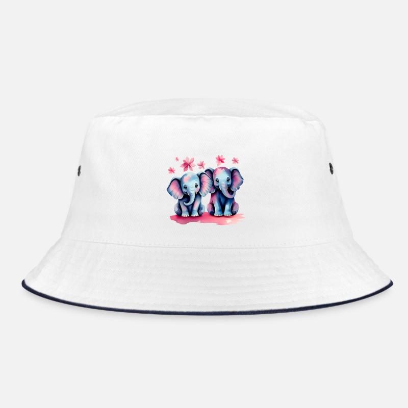 Pastellelefanten mit Blumen - Bucket Hat - Weiß/Navy