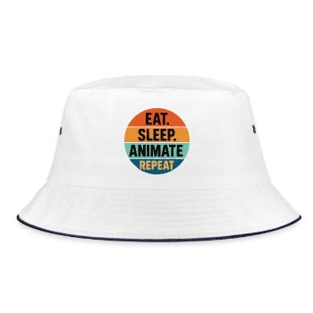 eat sleep animate repeat retro vintage - Bucket Hat - Weiß/Navy - Vorne