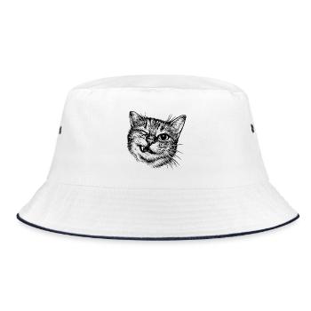 Witzige Katze – Zwinkerndes Halftone Motiv - Bucket Hat - Weiß/Navy - Vorne