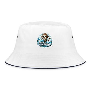 Affe auf Jetski Abenteuer - Bucket Hat - Weiß/Navy - Vorne