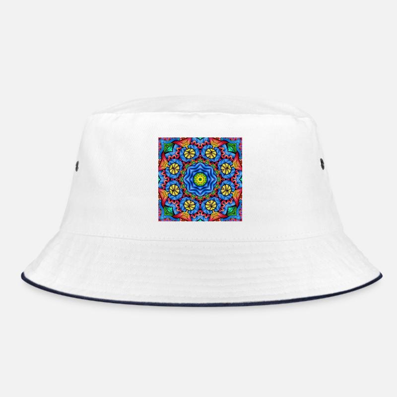 Kaleidoskop Mandala Farbfeuer - Bucket Hat - Weiß/Navy