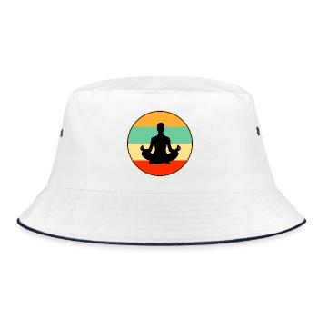 Yoga Retro Sonnenuntergangsmeditation Silhouette Zen - Bucket Hat - Weiß/Navy - Vorne