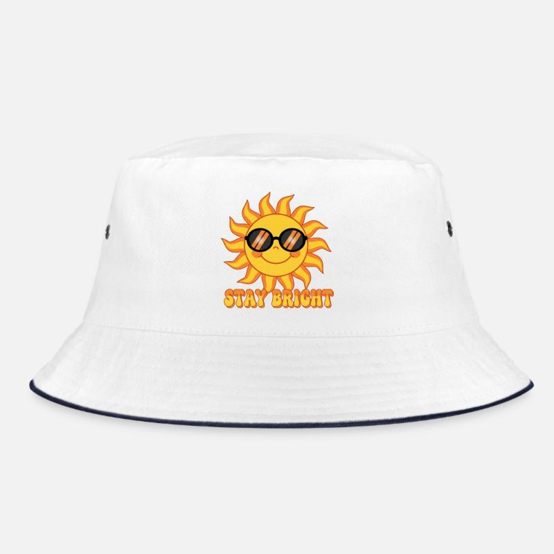 Bleib Bright Retro Groovy Smiling Sun Design Bucket Hat
