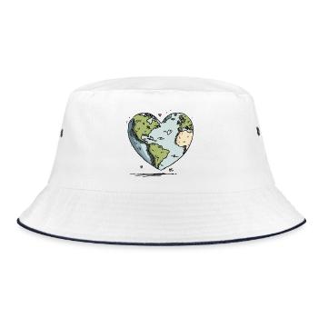 Herz der Erde Globus - Bucket Hat - Weiß/Navy - Vorne