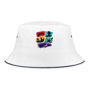 Gaming Gamer T Shirt - Bucket Hat - Weiß/Navy - Vorne