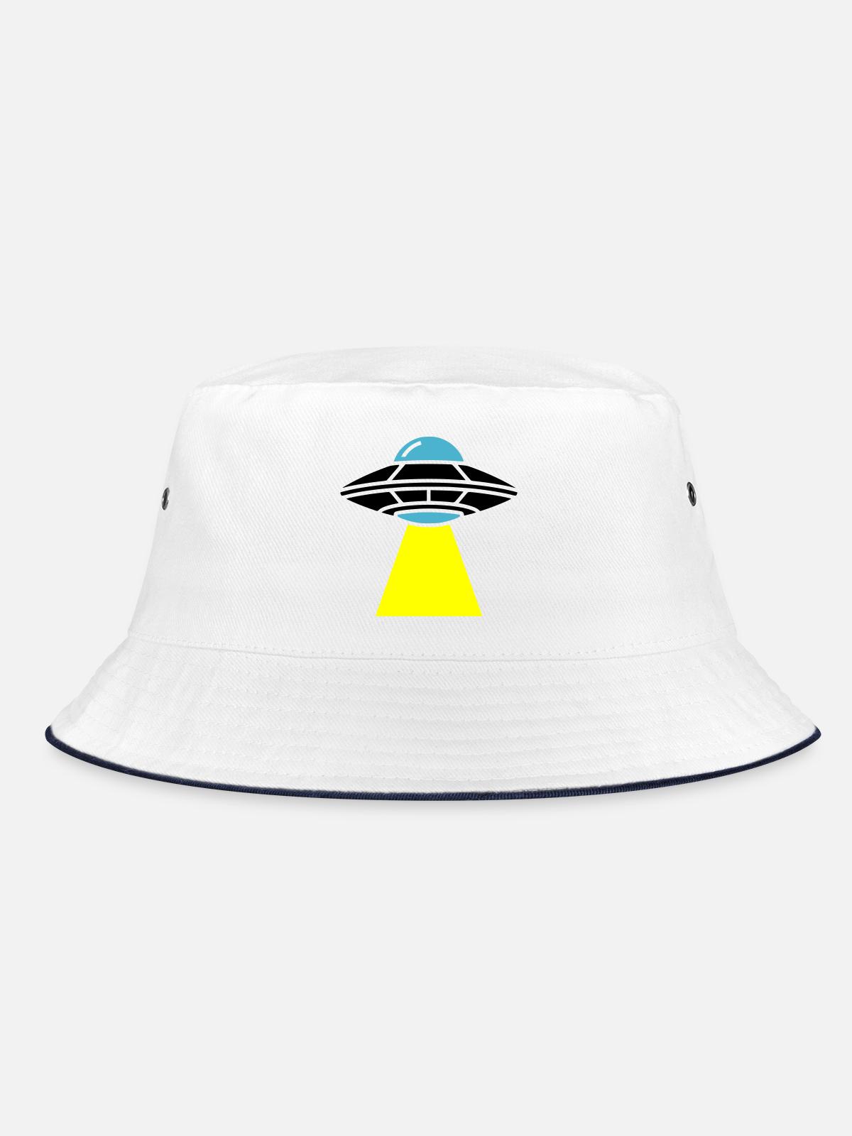UFO Alien Spaceship Light - Bucket Hat - white/navy - Front