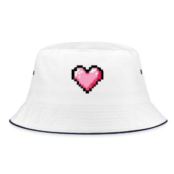 Retro 8-bit pixel heart - Bucket Hat - white/navy - Front