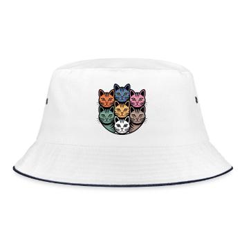 Multi-coloured cat round colourful cats - Bucket Hat - white/navy - Front