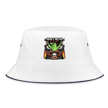 Heavy-Metal-Saurus am Schlagzeug - Bucket Hat - Weiß/Navy - Vorne