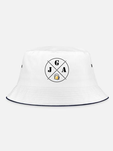 JGA Bier (Junggesellenabschied Kreis Symbol POS2C) - Bucket Hat - Weiß/Navy - Vorne