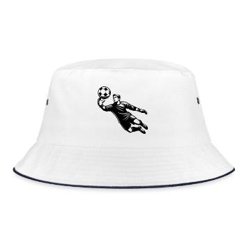 Fußballtorwart bei einer Glanzparade im Sprung - Bucket Hat - Weiß/Navy - Vorne