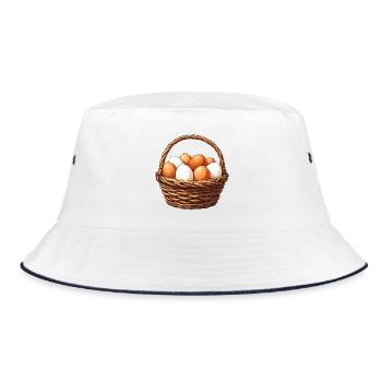Korb mit braunen und weißen Eiern - Bucket Hat - Weiß/Navy - Vorne