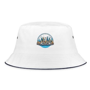 City skyline and bridge in a circle - Bucket Hat - white/navy - Front