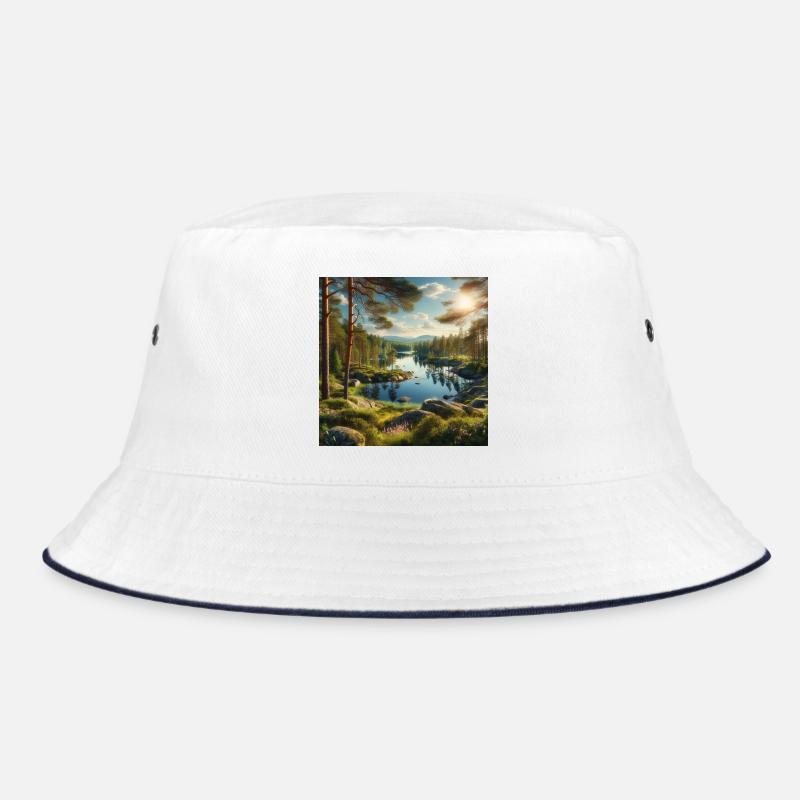 Lac forestier sous le soleil du soir - Bob - blanc/marine