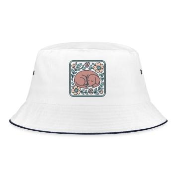 Sleeping dog in flower frame - Bucket Hat - white/navy - Front