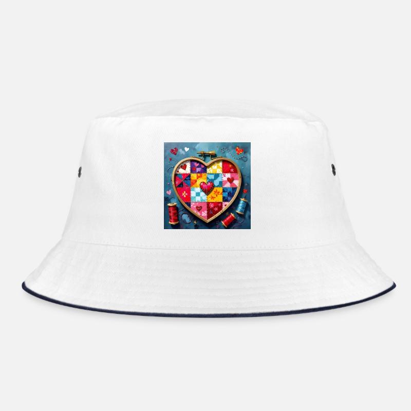 Patchwork Heart Quilt Art Bucket Hat