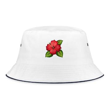 Hibiskusblüte - Bucket Hat - Weiß/Navy - Vorne
