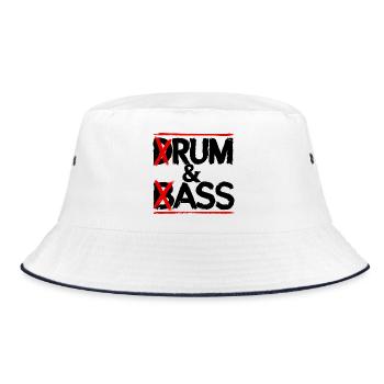 Drum & Bass / Rum & Ass Drummer Band Musik - Bucket Hat - Weiß/Navy - Vorne
