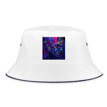 Neon Graffiti Portrait Spatters - Bucket Hat - white/navy - Front