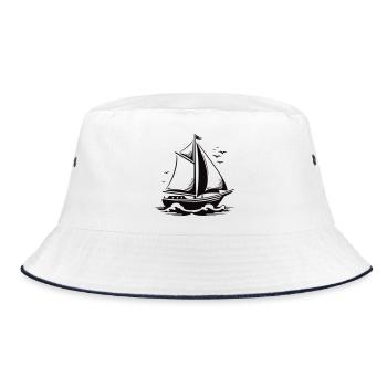 Segelschiff Silhouette am Meer - Bucket Hat - Weiß/Navy - Vorne